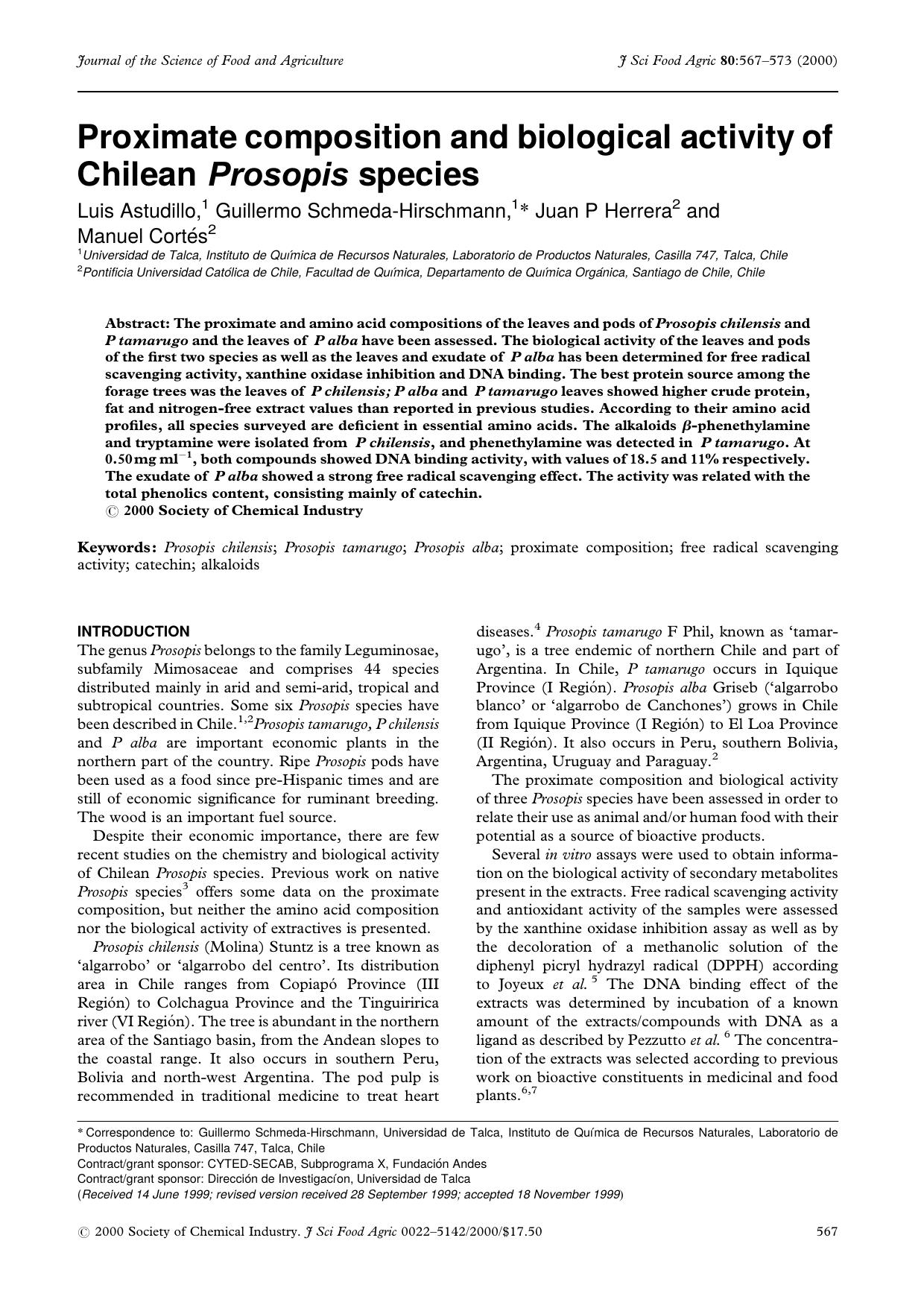 Proximate composition and biological activity of Chilean Prosopis species by Unknown