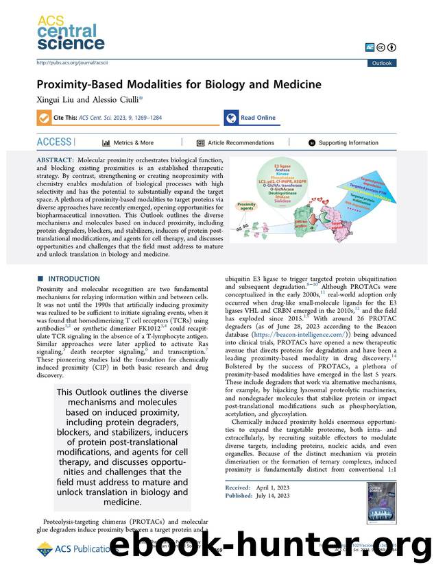 Proximity-Based Modalities for Biology and Medicine by Xingui Liu (ORCID: g/0000-0003-2659-8007) & Alessio Ciulli (ORCID: g/0000-0002-8654-1670)