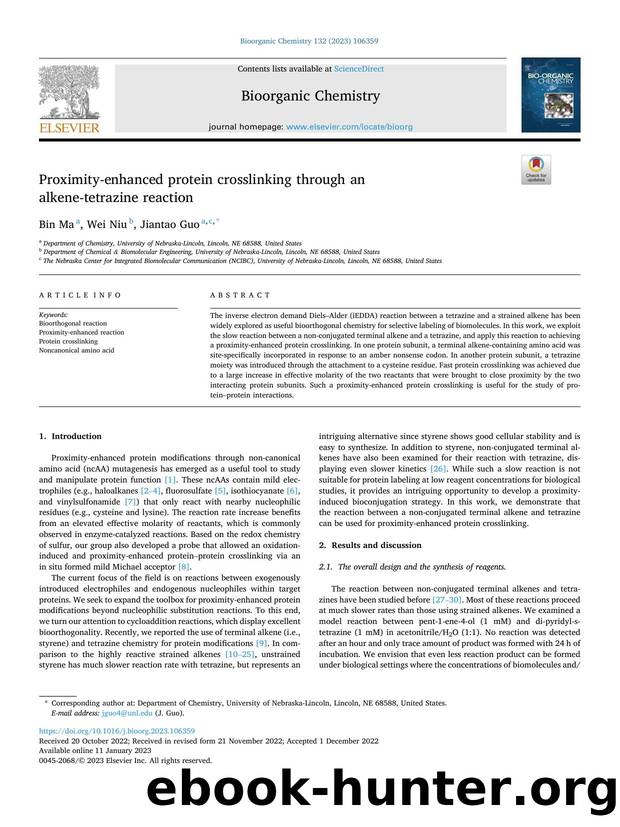 Proximity-enhanced protein crosslinking through an alkene-tetrazine reaction by Bin Ma & Wei Niu & Jiantao Guo