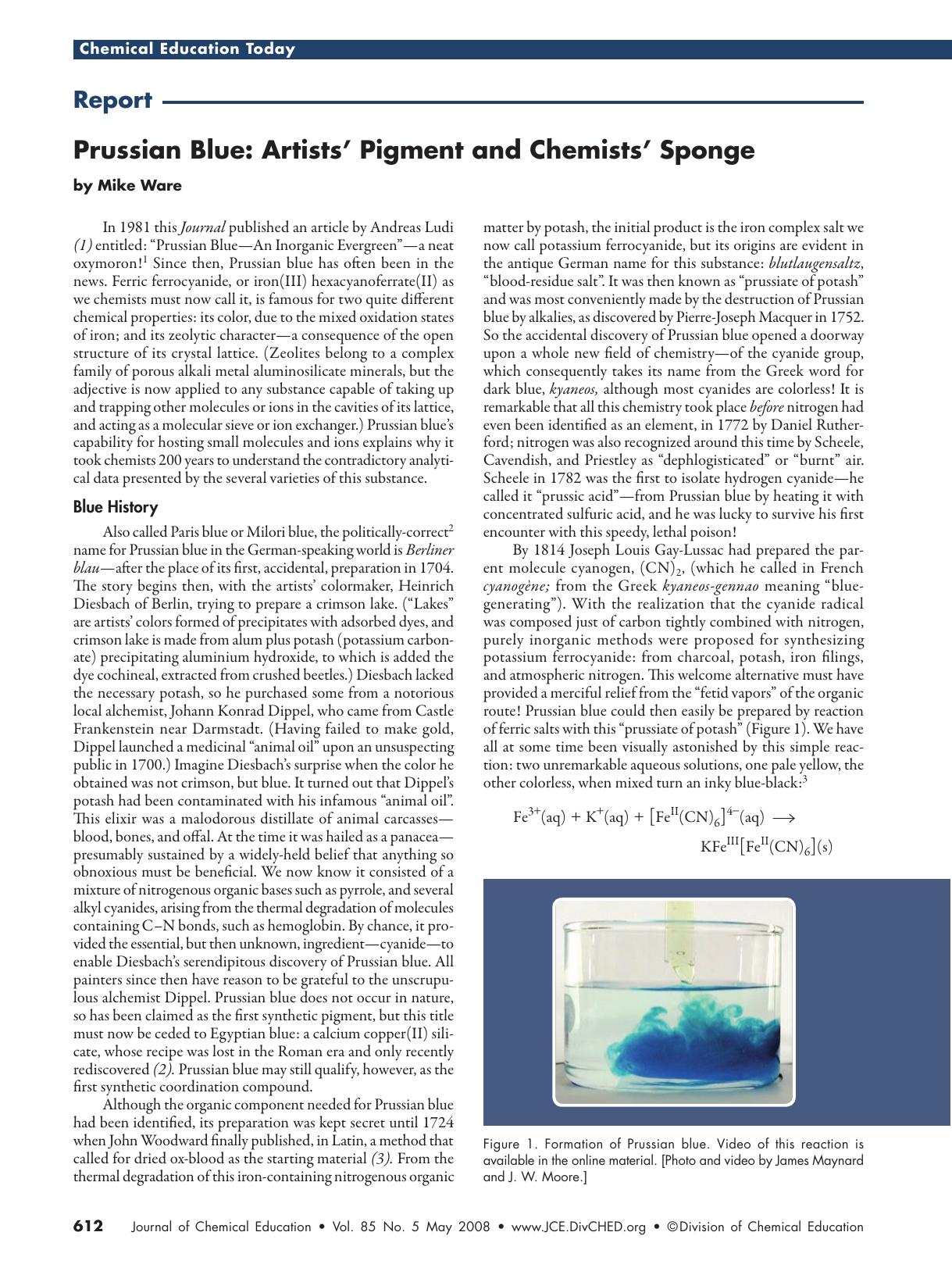 Prussian Blue: Artists' Pigment and Chemists' Sponge by Mike Ware