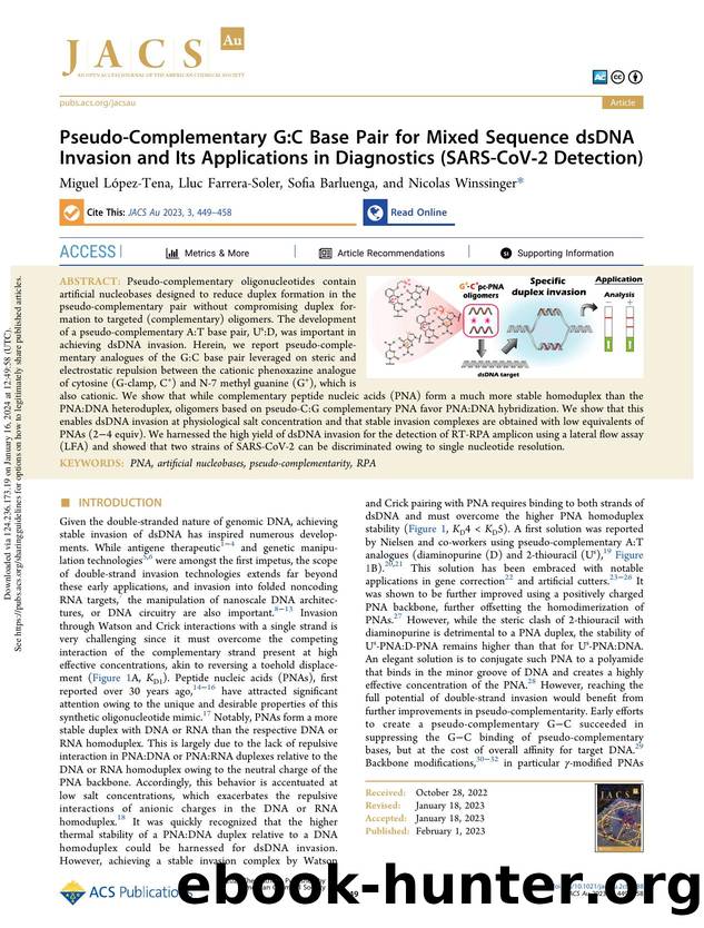 Pseudo-Complementary G:C Base Pair for Mixed Sequence dsDNA Invasion and Its Applications in Diagnostics (SARS-CoV-2 Detection) by Miguel López-Tena Lluc Farrera-Soler Sofia Barluenga & Nicolas Winssinger