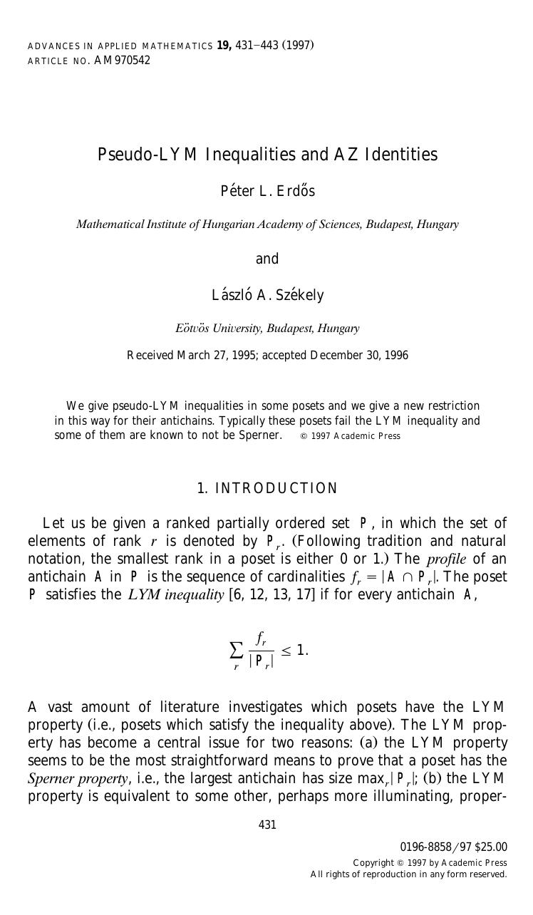 Pseudo-LYM Inequalities and AZ Identities by Erdos P. L. et al