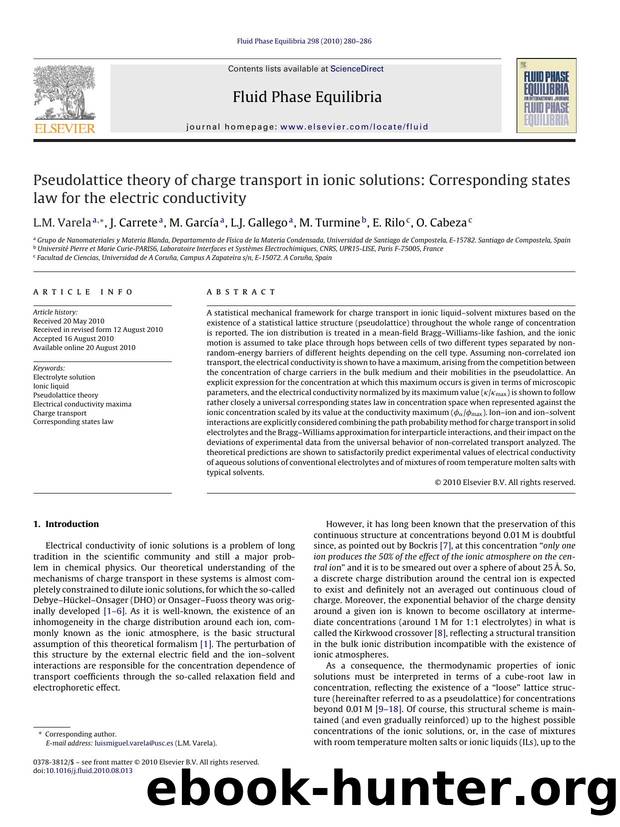Pseudolattice theory of charge transport in ionic solutions: Corresponding states law for the electric conductivity by L.M. Varela