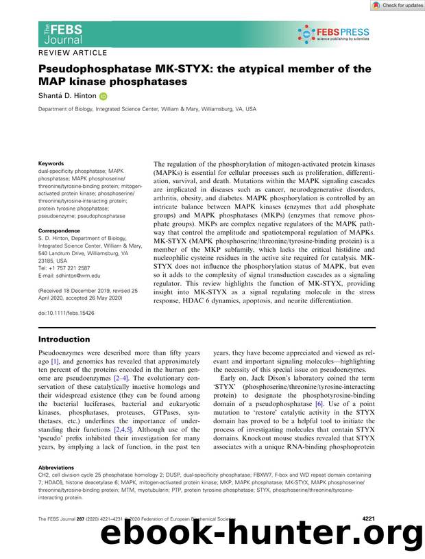Pseudophosphatase MKâSTYX: the atypical member of the MAP kinase phosphatases by Unknown