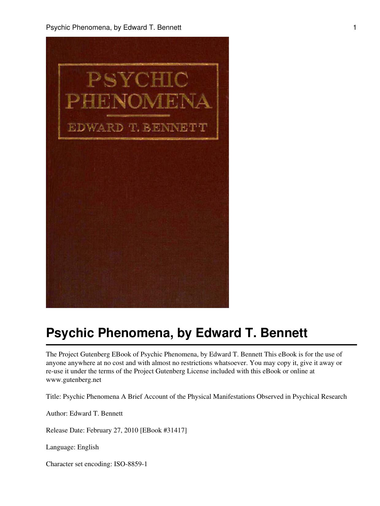 Psychic Phenomena (Illustrated Edition) by Edward T. Bennett