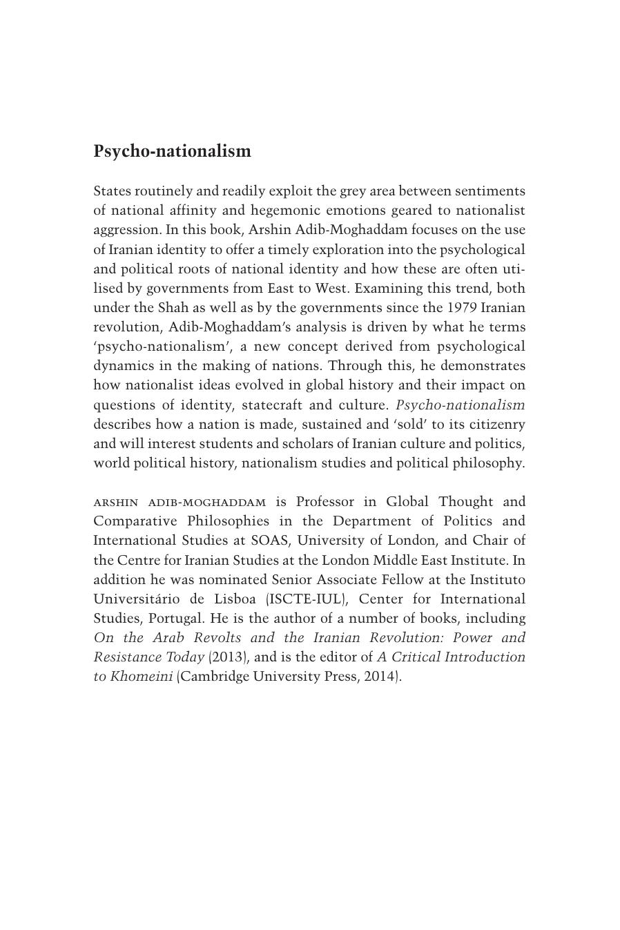 Psycho-nationalism: Global Thought, Iranian Imaginations by Arshin Adib-Moghaddam