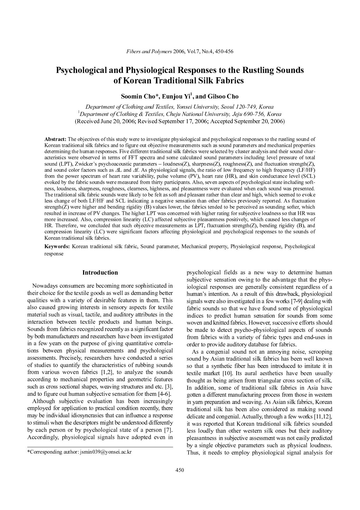 Psychological and physiological responses to the rustling sounds of Korean traditional silk fabrics by Unknown