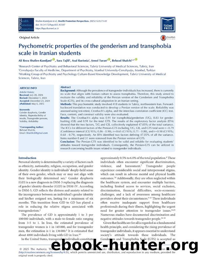 Psychometric properties of the genderism and transphobia scale in Iranian students by Unknown