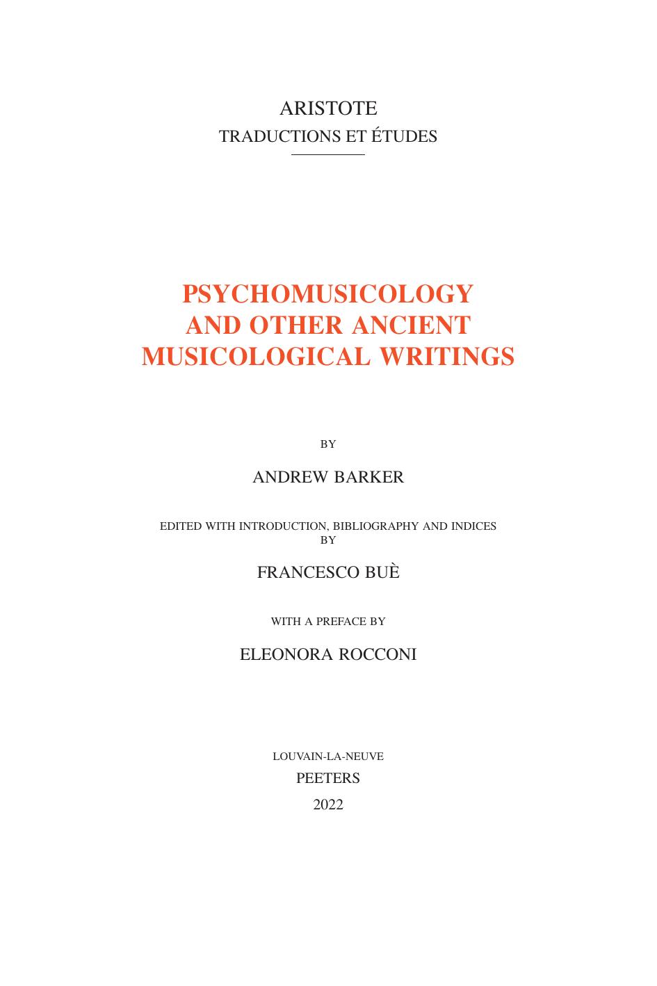Psychomusicology and Other Ancient Musicological Writings by A. Barker