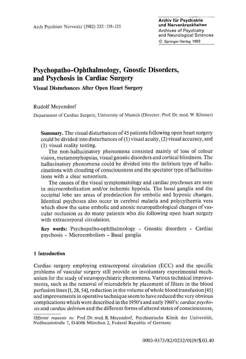 Psychopatho-ophthalmology, gnostic disorders, and psychosis in cardiac surgery by Unknown