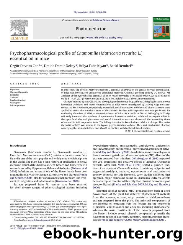 Psychopharmacological profile of Chamomile (Matricaria recutita L.) essential oil in mice by Özgür Devrim Can