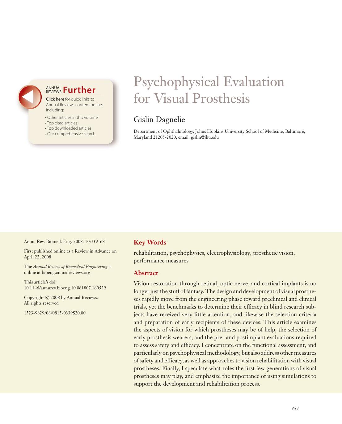 Psychophysical Evaluation for Visual Prosthesis by Gislin Dagnelie
