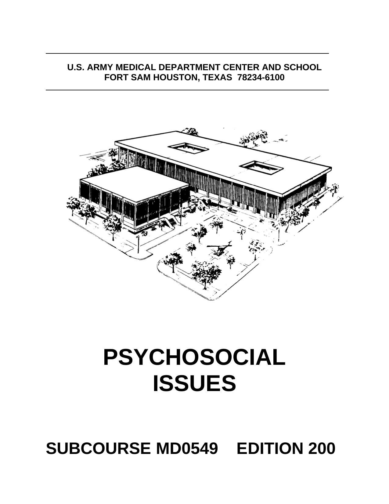 Psychosocial Issues MD0549 by US Army medical department
