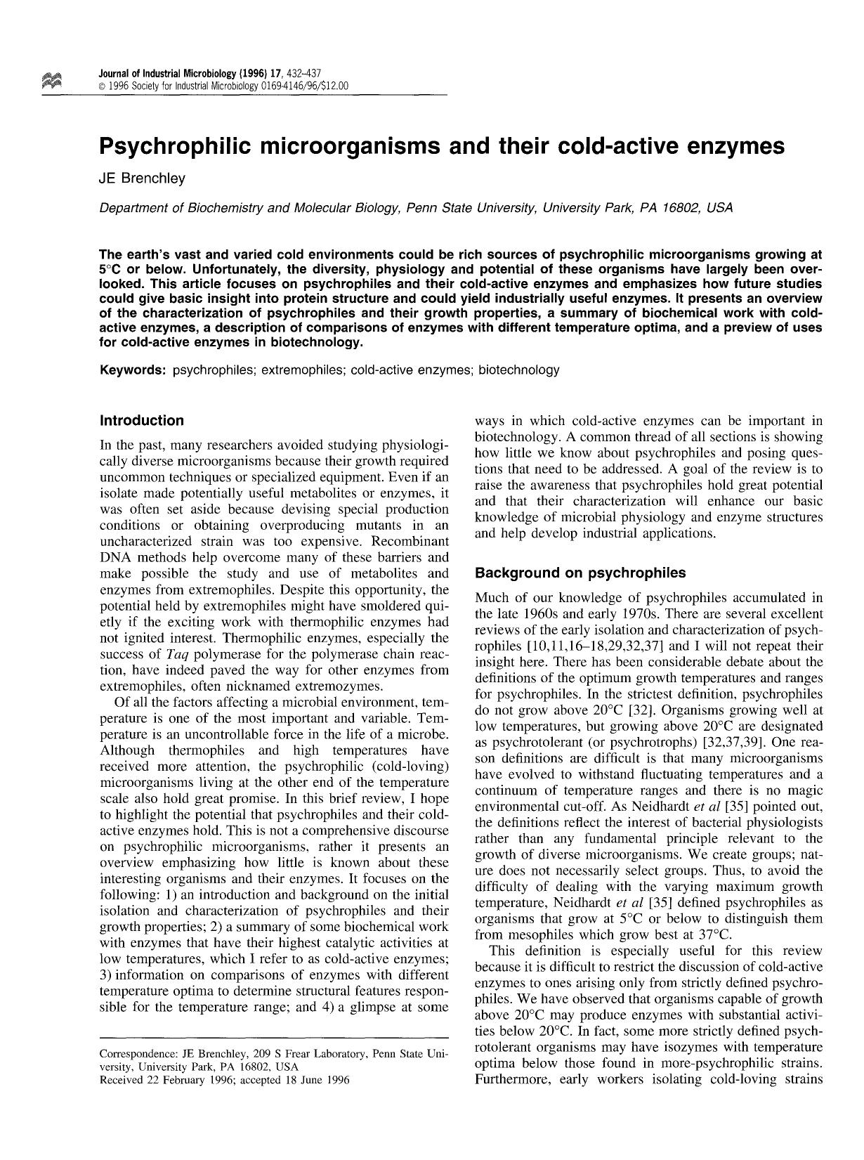 Psychrophilic microorganisms and their cold-active enzymes by Unknown