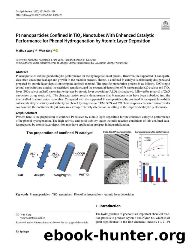 Pt nanoparticles Confined in TiO2 Nanotubes With Enhanced Catalytic Performance for Phenol Hydrogenation by Atomic Layer Deposition by Meihua Wang & Wen Yang