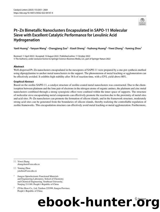 PtâZn Bimetallic Nanoclusters Encapsulated in SAPO-11 Molecular Sieve with Excellent Catalytic Performance for Levulinic Acid Hydrogenation by unknow