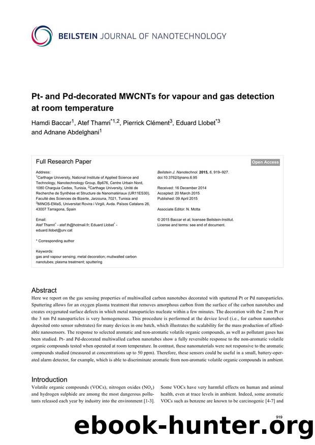 Pt- and Pd-decorated MWCNTs for vapour and gas detection at room temperature by Hamdi Baccar Atef Thamri Pierrick Clément Eduard Llobet Adnane Abdelghani