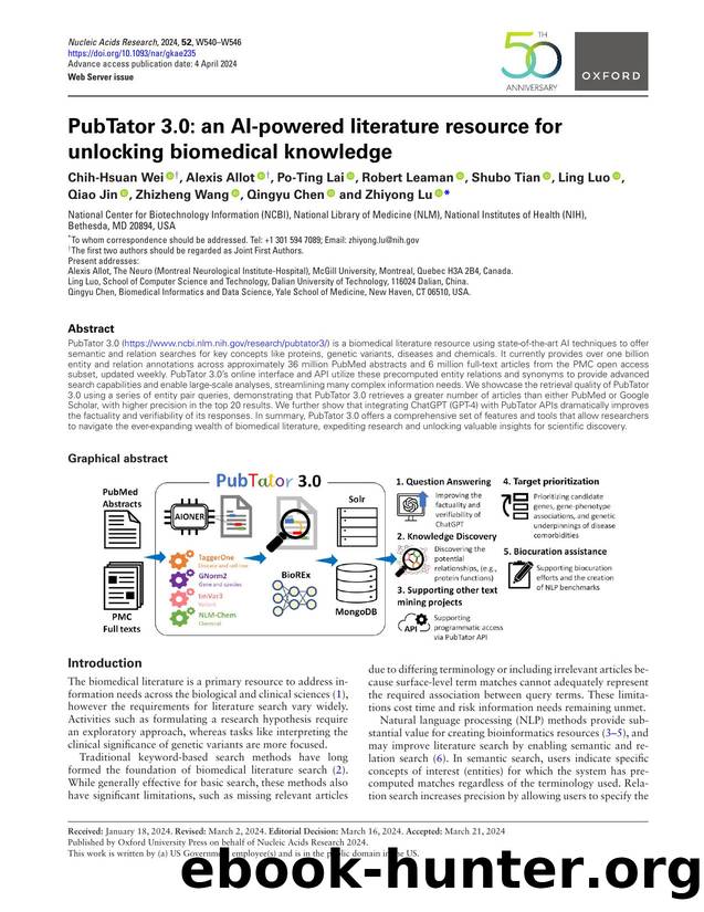 PubTator 3.0: an AI-powered literature resource for unlocking biomedical knowledge by unknow