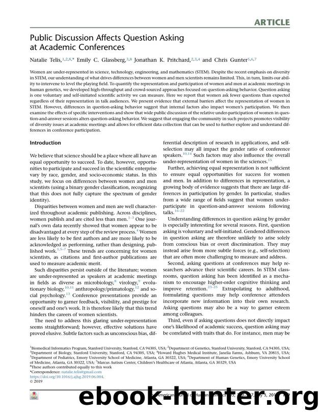 Public Discussion Affects Question Asking at Academic Conferences by Natalie Telis & Emily C. Glassberg & Jonathan K. Pritchard & Chris Gunter