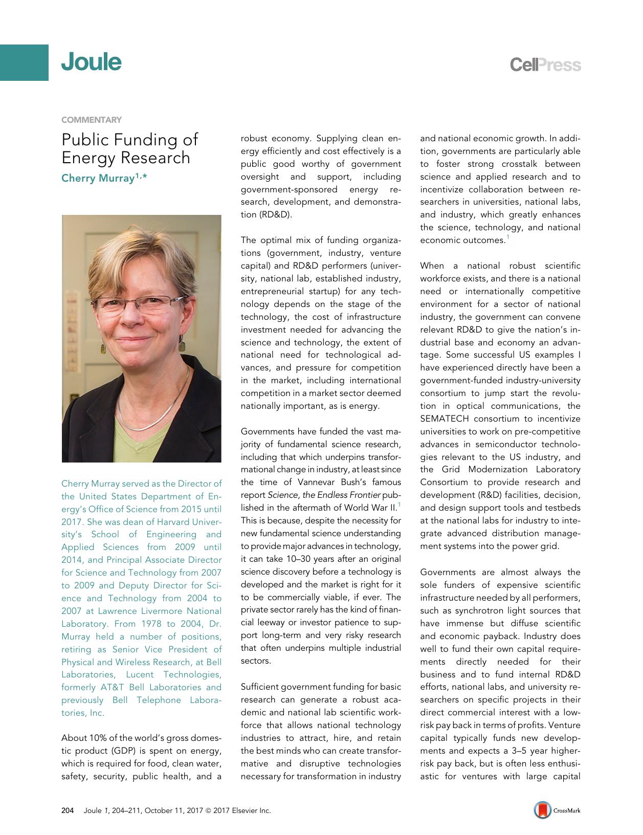 Public Funding of Energy Research by Cherry Murray