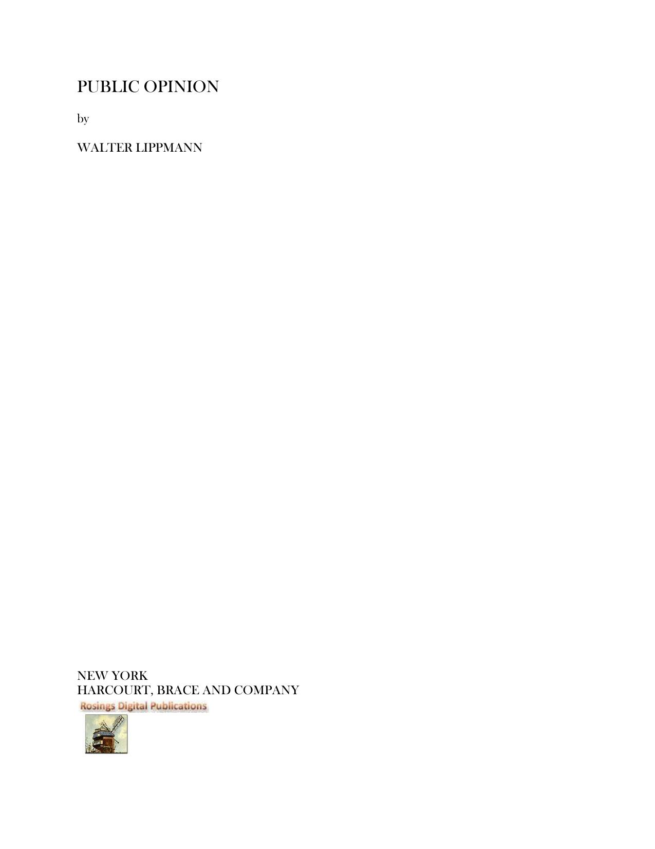 Public Opinion by Lippmann & Walter & 1889-1974