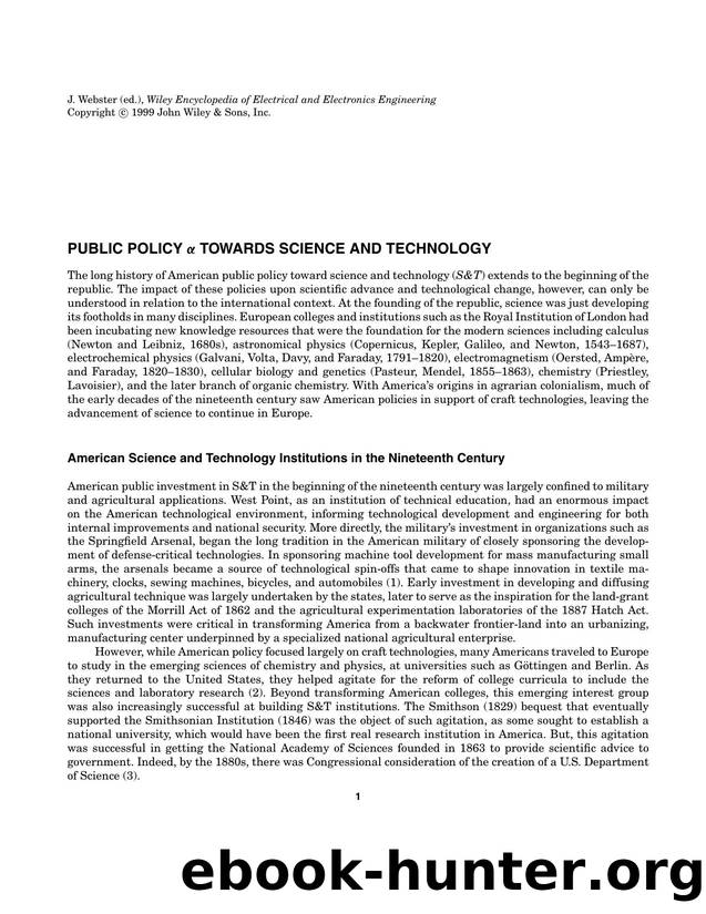 Public Policy A Towards Science and Technology". In: Wiley Encyclopedia of Electrical and Electronics Engineering by Unknown
