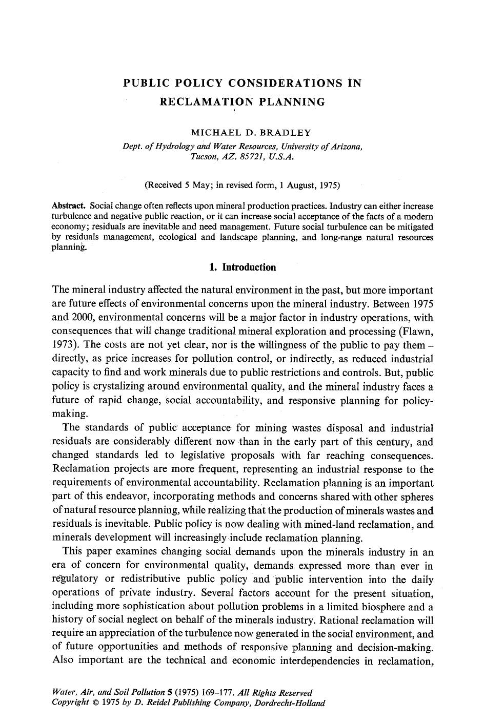 Public policy considerations in reclamation planning by Unknown