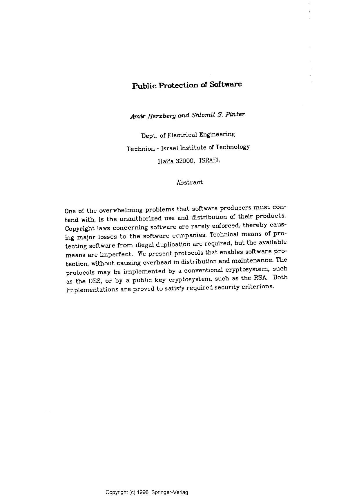 Public protection of software by Herzberg A. & Pinter S
