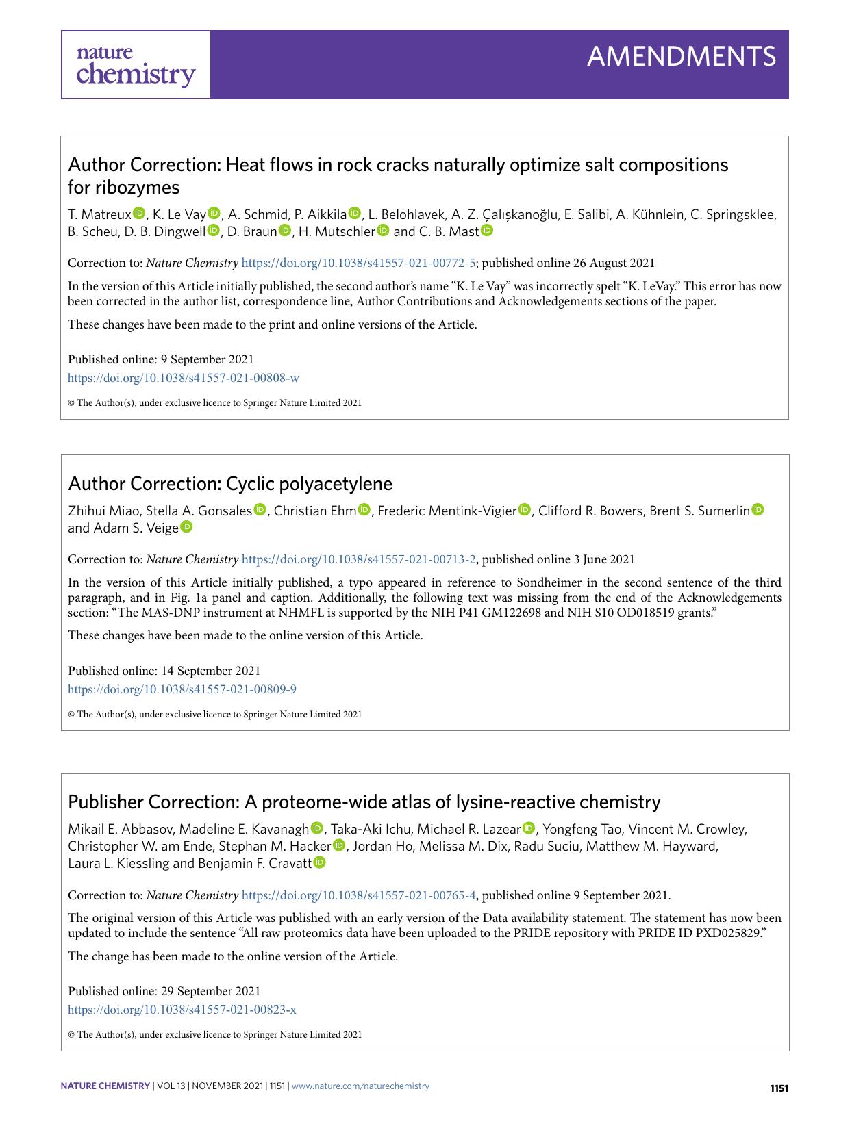 Publisher Correction: A proteome-wide atlas of lysine-reactive chemistry by unknow