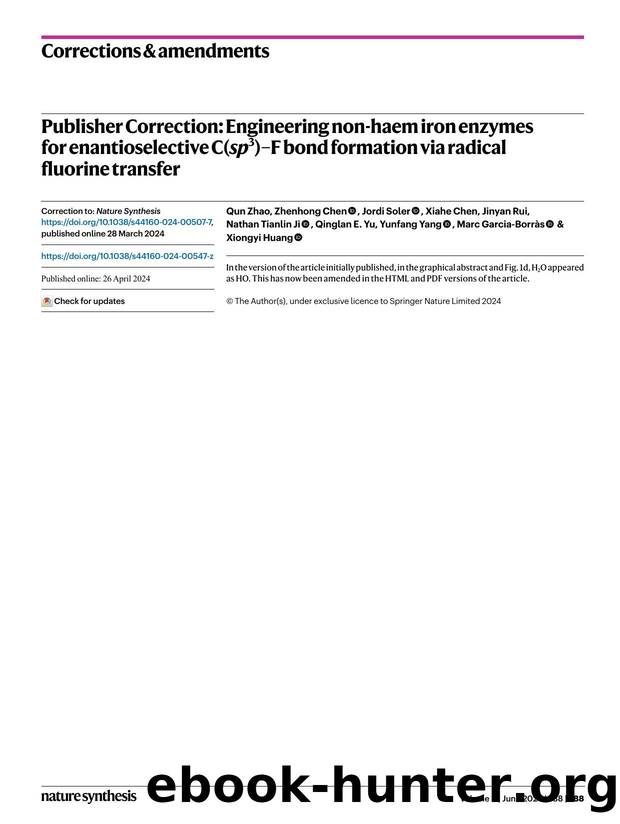 Publisher Correction: Engineering non-haem iron enzymes for enantioselective C(sp3)âF bond formation via radical fluorine transfer by unknow