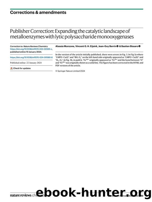 Publisher Correction: Expanding the catalytic landscape of metalloenzymes with lytic polysaccharide monooxygenases by Alessia Munzone & Vincent G. H. Eijsink & Jean-Guy Berrin & Bastien Bissaro