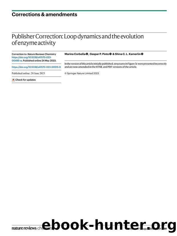 Publisher Correction: Loop dynamics and the evolution of enzyme activity by Marina Corbella & Gaspar P. Pinto & Shina C. L. Kamerlin