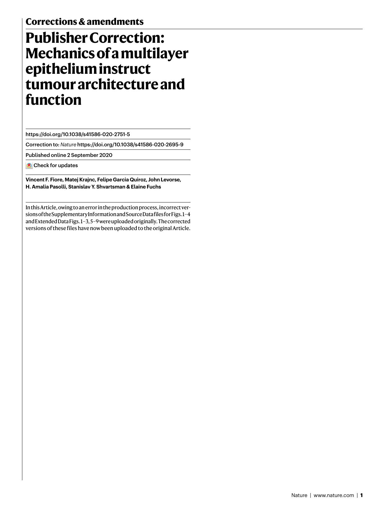 Publisher Correction: Mechanics of a multilayer epithelium instruct tumour architecture and function by unknow