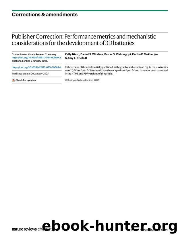 Publisher Correction: Performance metrics and mechanistic considerations for the development of 3D batteries by Kelly Nieto & Daniel S. Windsor & Bairav S. Vishnugopi & Partha P. Mukherjee & Amy L. Prieto