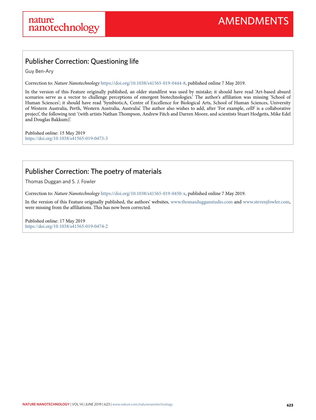 Publisher Correction: Questioning life by Guy Ben-Ary