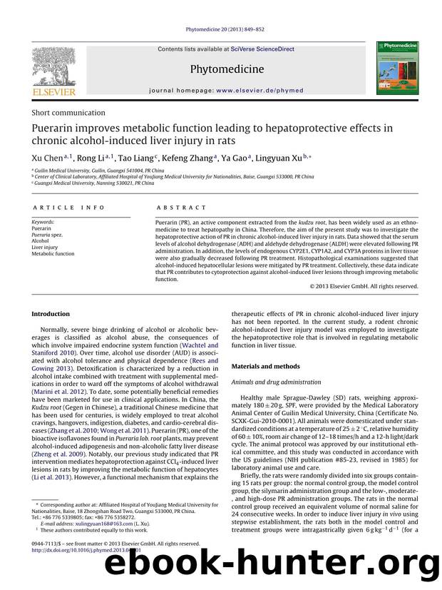 Puerarin improves metabolic function leading to hepatoprotective effects in chronic alcohol-induced liver injury in rats by Xu Chen & Rong Li & Tao Liang & Kefeng Zhang & Ya Gao & Lingyuan Xu