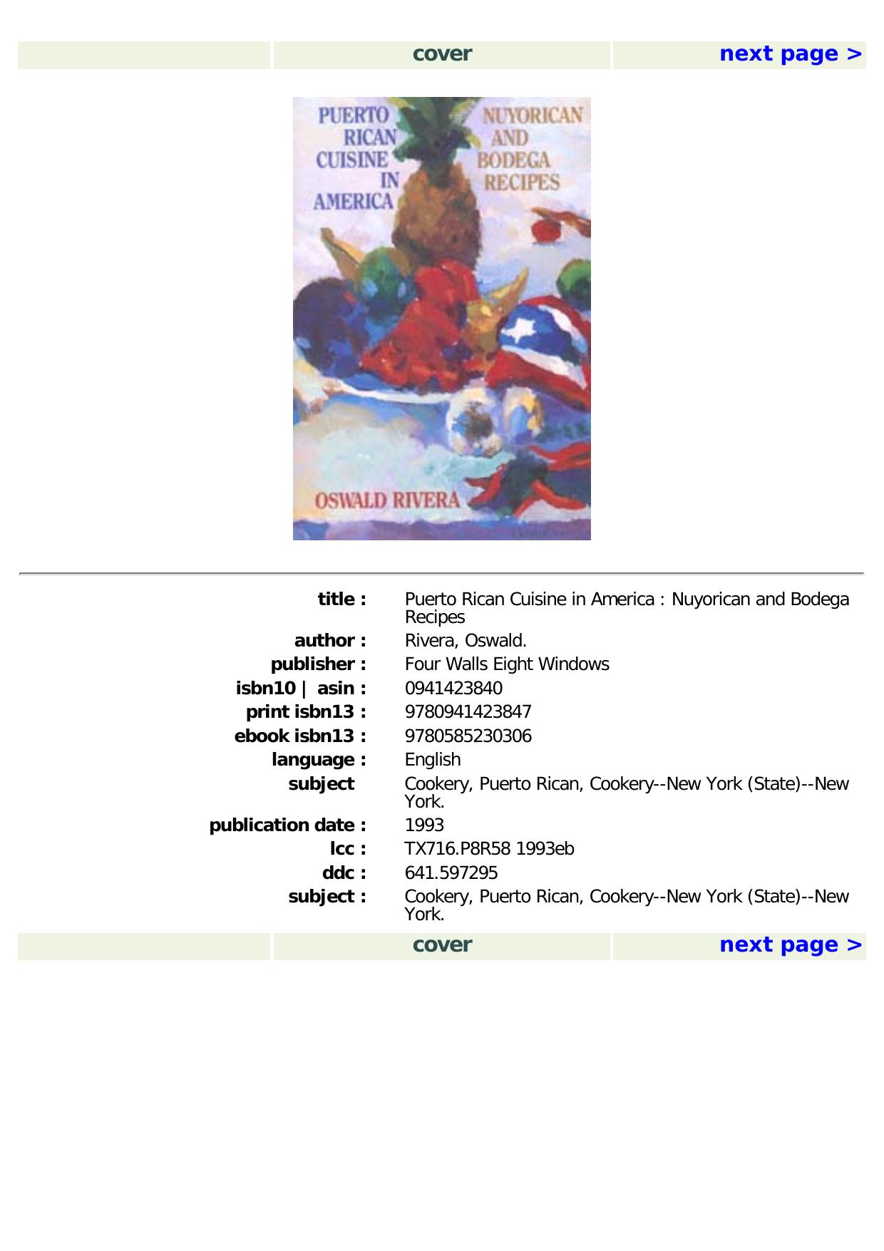 Puerto Rican Cuisine in America by Oswald Rivera