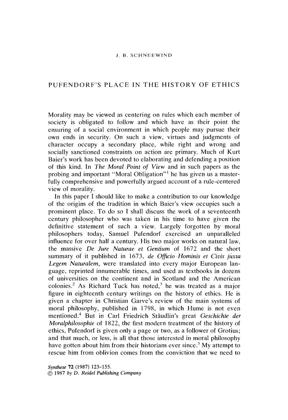 Pufendorf's place in the history of ethics by Unknown