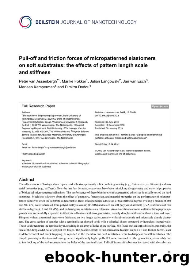 Pull-off and friction forces of micropatterned elastomers on soft substrates: the effects of pattern length scale and stiffness by unknow