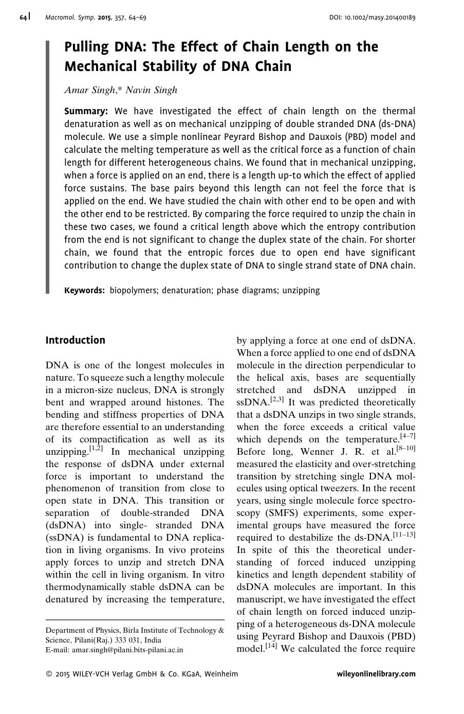 Pulling DNA: The Effect of Chain Length on the Mechanical Stability of DNA Chain by Unknown