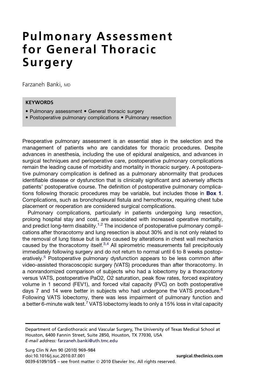 Pulmonary Assessment for General Thoracic Surgery by Farzaneh Banki MD