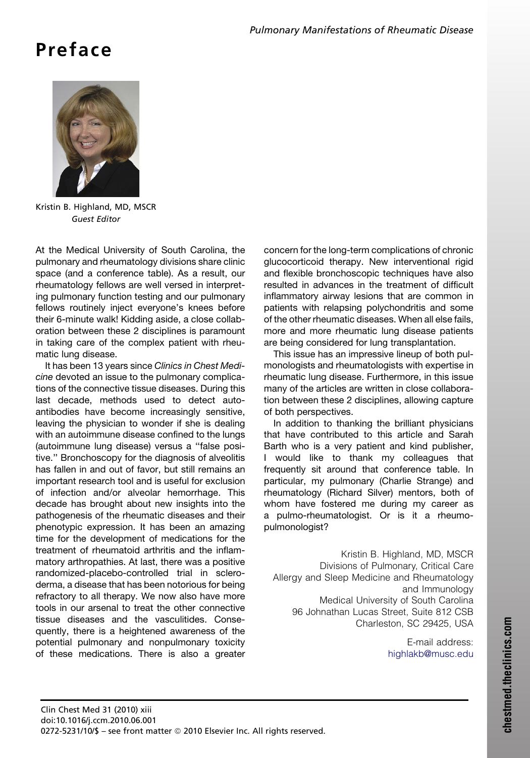 Pulmonary Manifestations of Rheumatic Disease, Clinics in Chest Medicine, Vol 31, Issue 3 Sep 10 by Kristin B. Highland MD MSCR