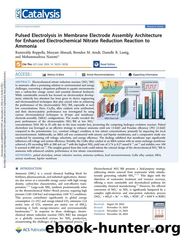 Pulsed Electrolysis in Membrane Electrode Assembly Architecture for Enhanced Electrochemical Nitrate Reduction Reaction to Ammonia by Ramireddy Boppella Maryam Ahmadi Brenden M. Arndt Danielle R. Lustig & Mohammadreza Nazemi