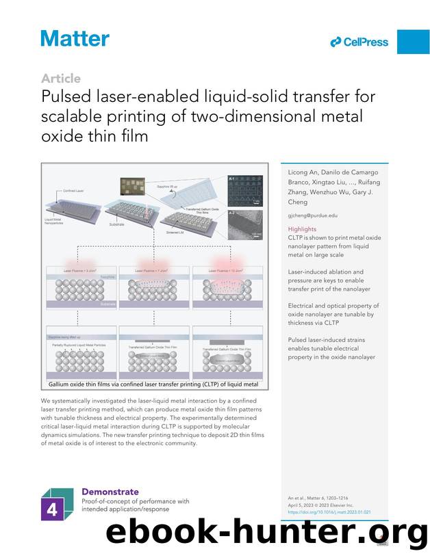 Pulsed laser-enabled liquid-solid transfer for scalable printing of two-dimensional metal oxide thin film by Licong An