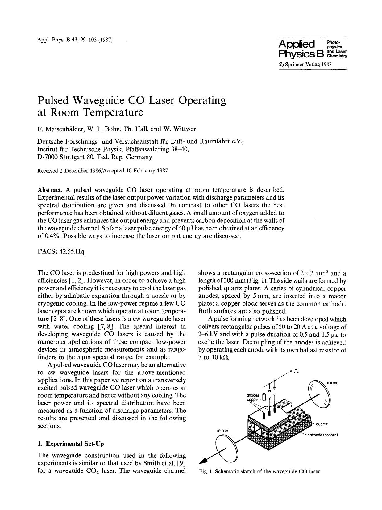 Pulsed waveguide CO laser operating at room temperature by Unknown