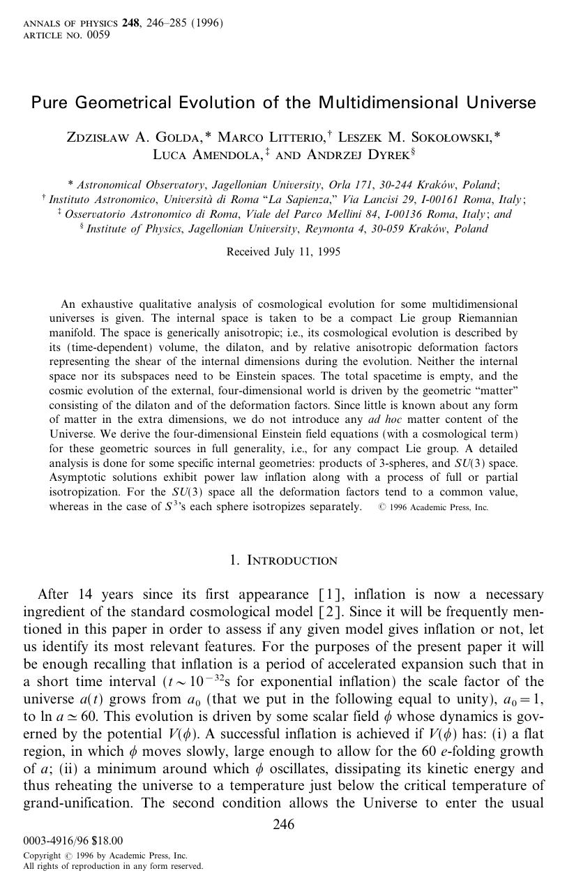 Pure Geometrical Evolution of the Multidimensional Universe by Golda Z. A. et al