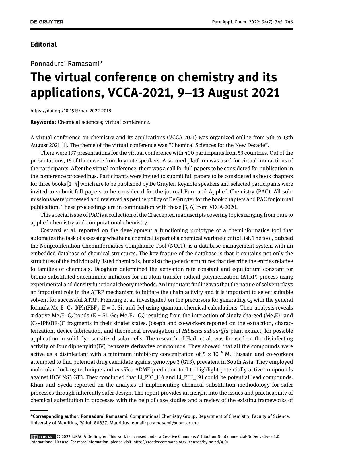 Pure and Applied Chemistry by Ponnadurai Ramasami