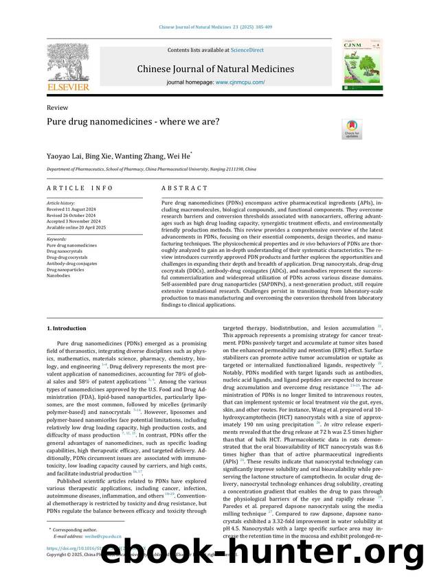 Pure drug nanomedicines - where we are? by Yaoyao Lai & Bing Xie & Wanting Zhang & Wei He