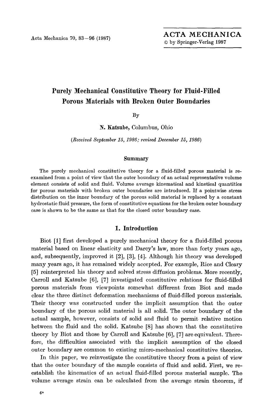 Purely mechanical constitutive theory for fluid-filled porous materials with broken outer boundaries by Unknown