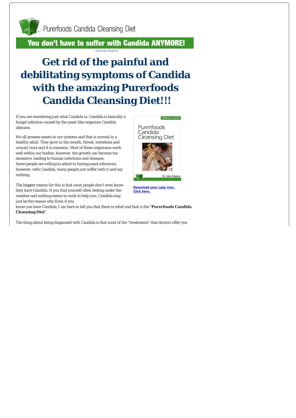 Purerfoods Candida Cleansing Diet. The Yeast Infection Cure. by Best of Kuszter's Collection